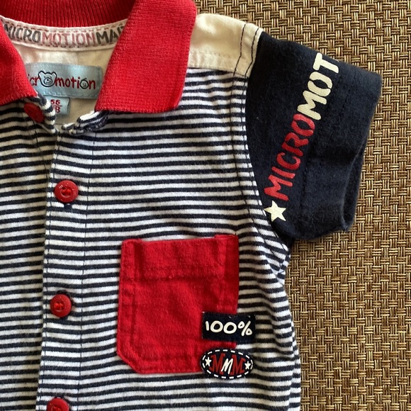 Micromotion Marine Newborn Button-Front Stripe Polo T-Shirt - Picture 3 of 10